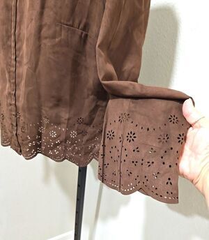 Limited Faux Suede Brown Cut Out Blazer Jacket Womens Med Boho Western Cowgirl